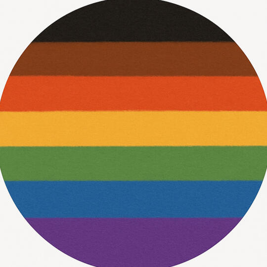 A logo which is a circle, with rainbow colours blurred within it